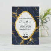 Navy Blue en Gold Marble Stylish Dinner Party Kaart (Staand voorkant)