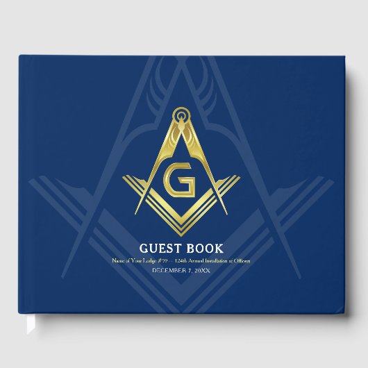 Navy Blue en Gold Masonic Guest Book | Freemason Gastenboek (Voorkant)