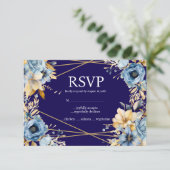 Navy Blue en Gold Menu Keuzes RSVP Response Kaart (Staand voorkant)