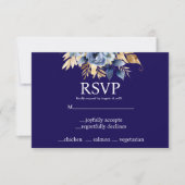 Navy Blue en Gold Menu Keuzes RSVP Response Kaart (Voorkant)
