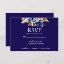 Navy Blue en Gold Menu Keuzes RSVP Response Kaart