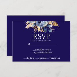 Navy Blue en Gold Menu Keuzes RSVP Response Kaart