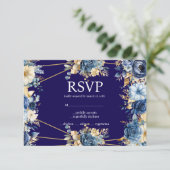 Navy Blue en Gold Menu Keuzes RSVP Response Kaart (Staand voorkant)