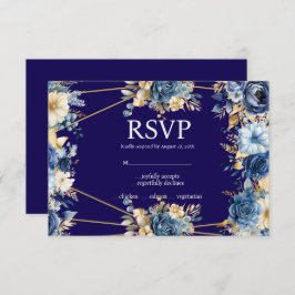 Navy Blue en Gold Menu Keuzes RSVP Response Kaart