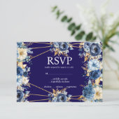 Navy Blue en Gold Menu Keuzes RSVP Response Kaart (Staand voorkant)