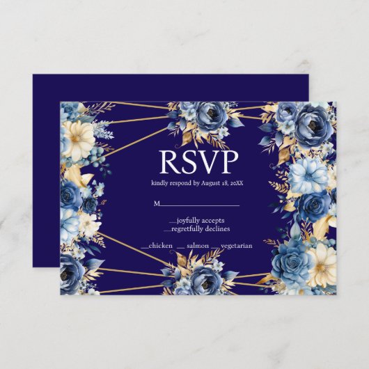 Navy Blue en Gold Menu Keuzes RSVP Response Kaart (Voorkant / Achterkant)