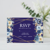 Navy Blue en Gold Menu Keuzes RSVP Response Kaart (Staand voorkant)