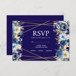 Navy Blue en Gold Menu Keuzes RSVP Response Kaart