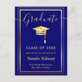 Navy Blue en Gold Modern Afstuderen Pet Afstuderen Aankondigingskaart (Voorkant)