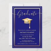 Navy Blue en Gold Modern Afstuderen Pet Afstuderen Kaart (Voorkant)
