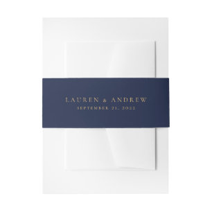 Navy Blue en Gold Modern Simple Wedding Uitnodigingen Wikkel