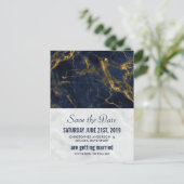 Navy Blue en Gold Modern Wedding Save the Date Briefkaart (Staand voorkant)