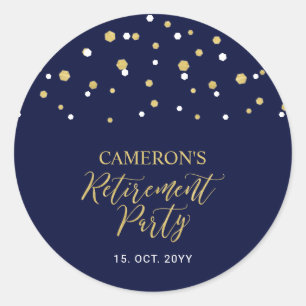 Navy Blue en Gold   Moderne Pensioenpartij Ronde Sticker