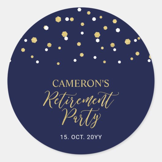 Navy Blue en Gold | Moderne Pensioenpartij Ronde Sticker (Voorkant)