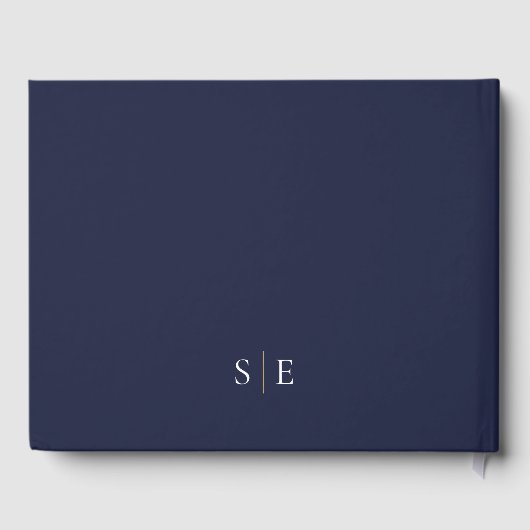 Navy Blue en Gold Monogram Weddenschap Gastenboek (Achterkant)