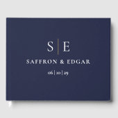 Navy Blue en Gold Monogram Weddenschap Gastenboek (Voorkant)