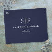 Navy Blue en Gold Monogram Weddenschap Gastenboek