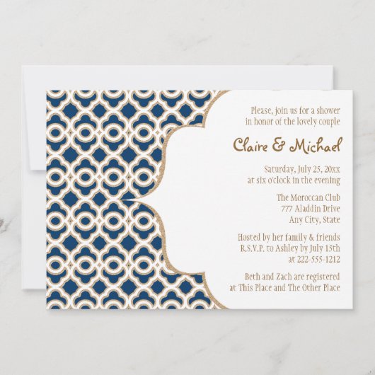 Navy Blue en Gold Moroccan Couples Wedding Shower Kaart (Voorkant)
