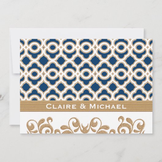 Navy Blue en Gold Moroccan Couples Wedding Shower Kaart (Achterkant)