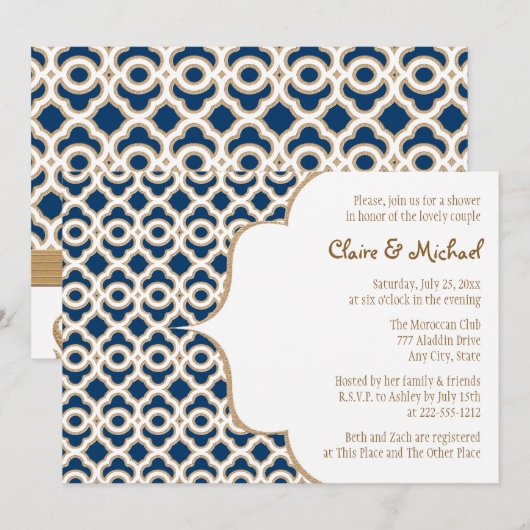 Navy Blue en Gold Moroccan Couples Wedding Shower Kaart (Voorkant / Achterkant)