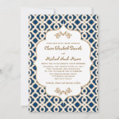 Navy Blue en Gold Moroccan Wedding Invitations Kaart (Voorkant)