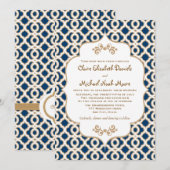 Navy Blue en Gold Moroccan Wedding Invitations Kaart (Voorkant / Achterkant)