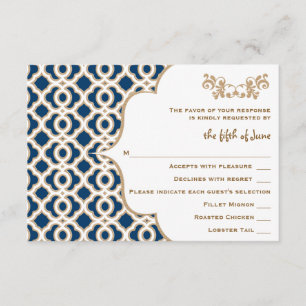 Navy Blue en Gold Moroccan Wedding Response Cards RSVP Kaartje