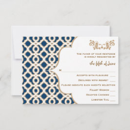 Navy Blue en Gold Moroccan Wedding Response Cards RSVP Kaartje