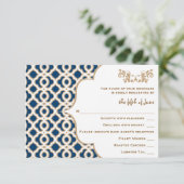 Navy Blue en Gold Moroccan Wedding Response Cards RSVP Kaartje (Staand voorkant)