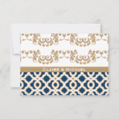 Navy Blue en Gold Moroccan Wedding Response Cards RSVP Kaartje (Achterkant)