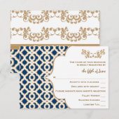 Navy Blue en Gold Moroccan Wedding Response Cards RSVP Kaartje (Voorkant / Achterkant)