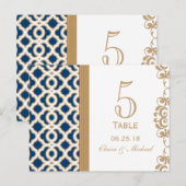 Navy Blue en Gold Moroccan Wedding Table Number Briefkaart (Voorkant / Achterkant)