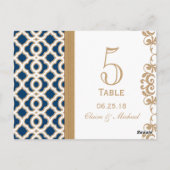 Navy Blue en Gold Moroccan Wedding Table Number Briefkaart (Achterkant)