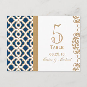 Navy Blue en Gold Moroccan Wedding Table Number Briefkaart