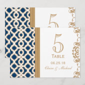 Navy Blue en Gold Moroccan Wedding Table Number Kaart (Voorkant / Achterkant)