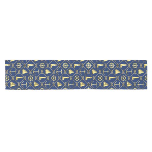Navy Blue en Gold Nautical Korte Tafelloper (Horizontaal)