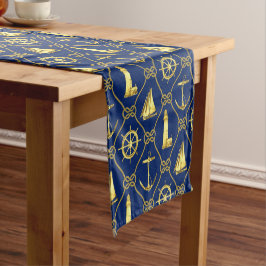 Navy Blue en Gold Nautical Korte Tafelloper