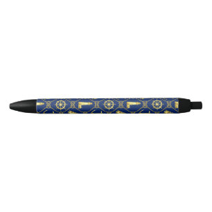 Navy Blue en Gold Nautical Zwarte Inkt Pen
