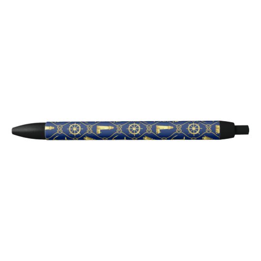 Navy Blue en Gold Nautical Zwarte Inkt Pen (Voorkant)