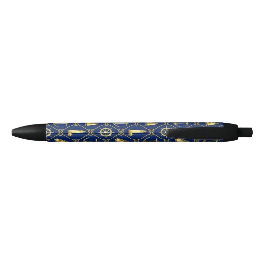 Navy Blue en Gold Nautical Zwarte Inkt Pen (Achterkant)