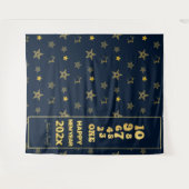 Navy Blue en Gold New Years Eve Countdown Party Wandkleed (Voorkant (horizontaal))