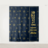 Navy Blue en Gold New Years Eve Countdown Party Wandkleed (Voorkant)