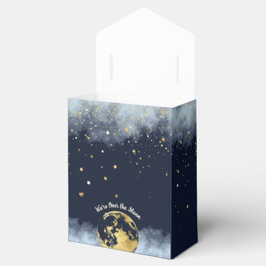 Navy Blue en Gold Over the Moon Baby shower Bedankdoosjes (Geopend)