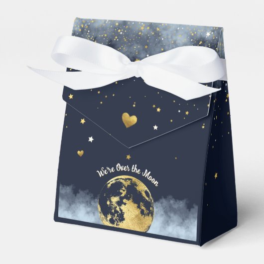 Navy Blue en Gold Over the Moon Baby shower Bedankdoosjes (Voorkant Zijde)