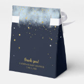 Navy Blue en Gold Over the Moon Baby shower Bedankdoosjes (Achterkant)