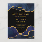 Navy Blue en Gold Painted Agate Save the Date Pos Briefkaart (Voorkant)