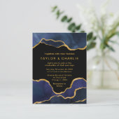 Navy Blue en Gold Painted Agate Wedding Briefkaart (Staand voorkant)