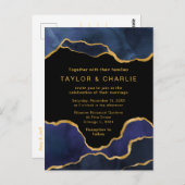 Navy Blue en Gold Painted Agate Wedding Briefkaart (Voorkant / Achterkant)