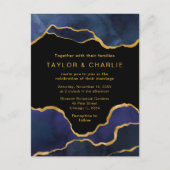 Navy Blue en Gold Painted Agate Wedding Briefkaart (Voorkant)