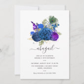 Navy Blue en Gold  Peacock Floral Birthday Kaart (Voorkant)